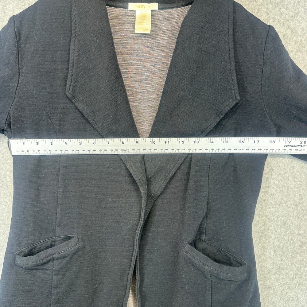 Matty M Blazer Jacket Womens Medium Black 100% Cotton Open Front Rolled Sleeves - Picture 7 of 11